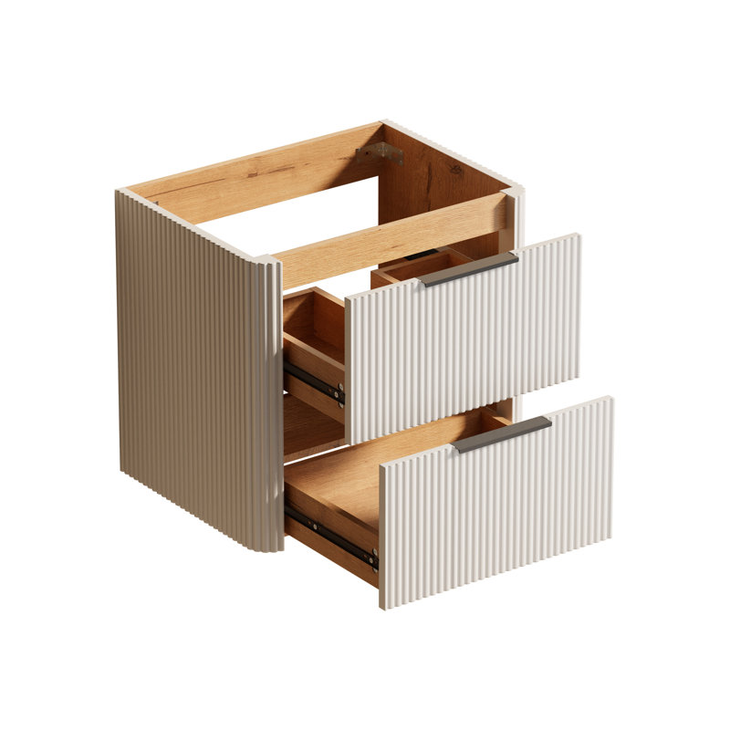 Meuble-lavabo simple de 61 cm (24 po) seulement, meuble suspendu avec garniture en bois cannelé et surface peinte résistante à l'eau