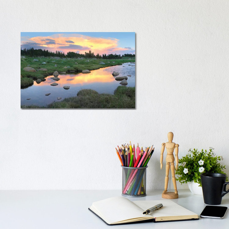 Clouds And Sunset Reflected In Stream, Hellroaring Plateau, Montana 1 Piece Wall Art on Canvas, 20.32 cm H x 30.48 cm W