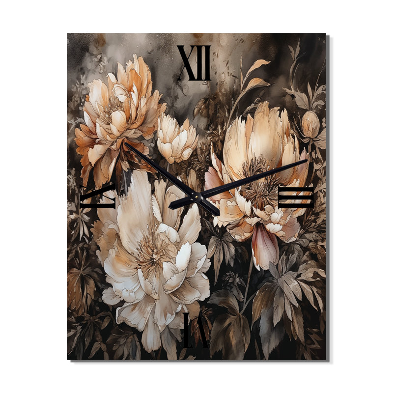 Jalei - Horloge murale moderne pivoine florale, H 28 po x l 12 po x P 1 po