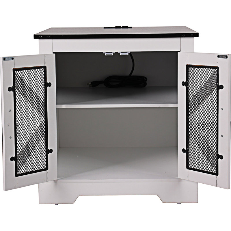 Table de chevet en bois avec station de charge Mid-Century, Blanc