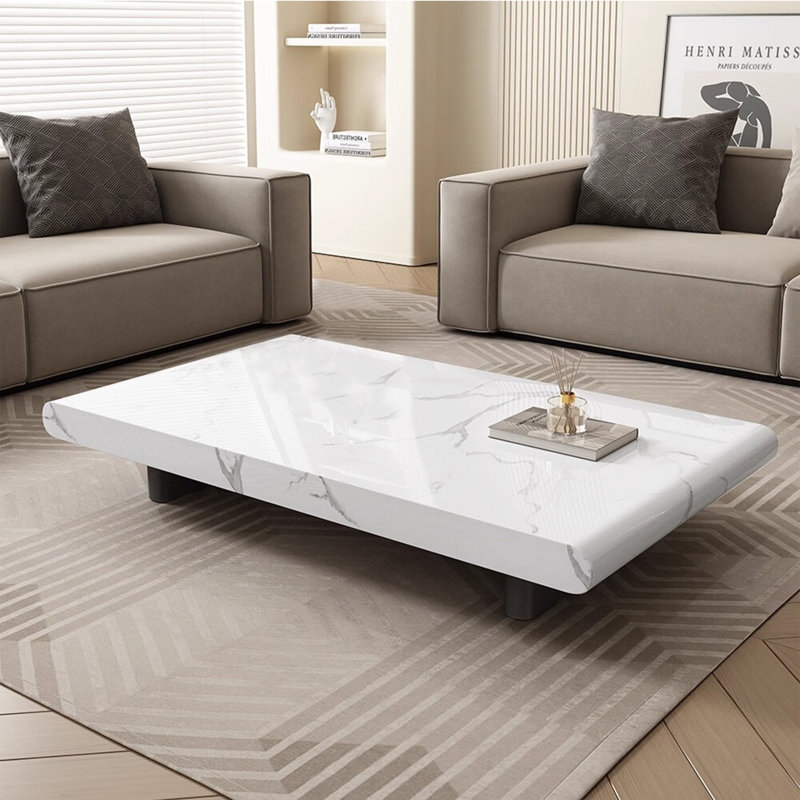 Table basse moderne en marbre minimaliste moderne, H 13,8 po x L 47,2 po x l 23,6 po, Blanc / Gris