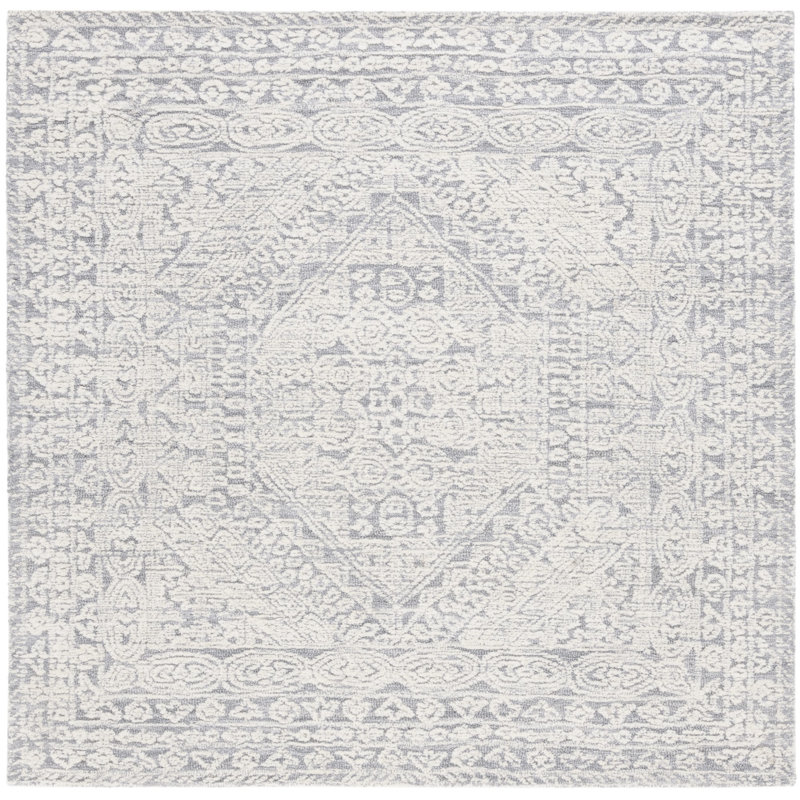 Tapis oriental gris en laine / coton touffeté à la main Metro, Carré 6 pi