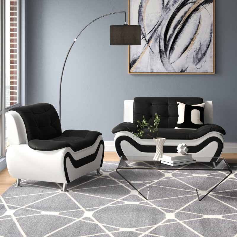 Ensemble de salon en faux cuir Monténégro, Similicuir noir / blanc