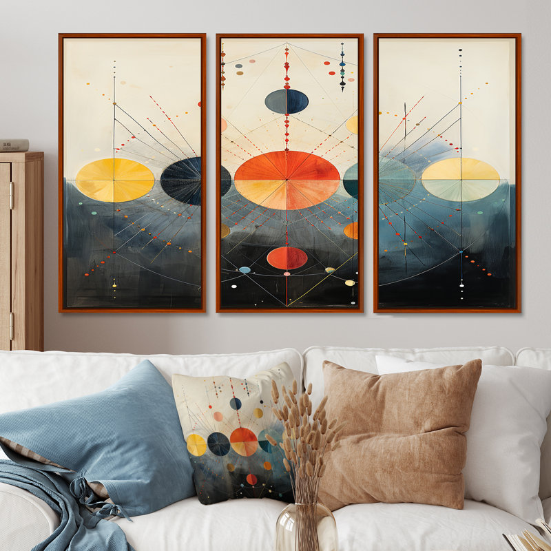 Circular Universe Vintage - Ensemble de décoration murale géométrique, Cadre flottant brun, H 32 po x l 48 po x P 1 po