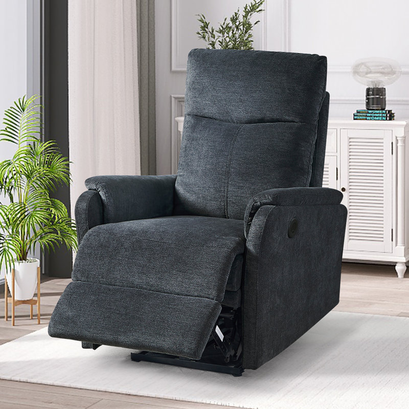 Rosanell Upholstered Power Recliner, Dark Gray Polyester Blend