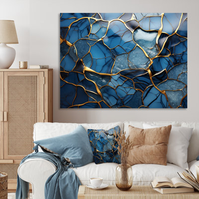 Or et mosaïque de marbre doré bleu agate III - art abstrait