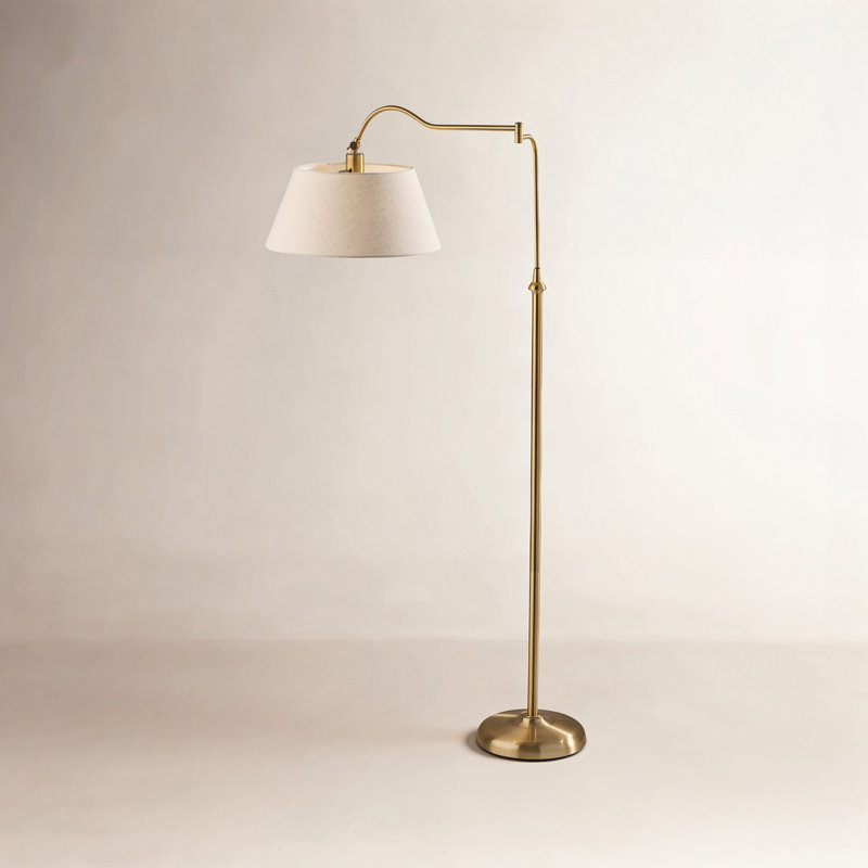 Theodora Swing Arm Floor Lamp, 60" H x 17" W x 38.5" D, Antique Bass, Cream