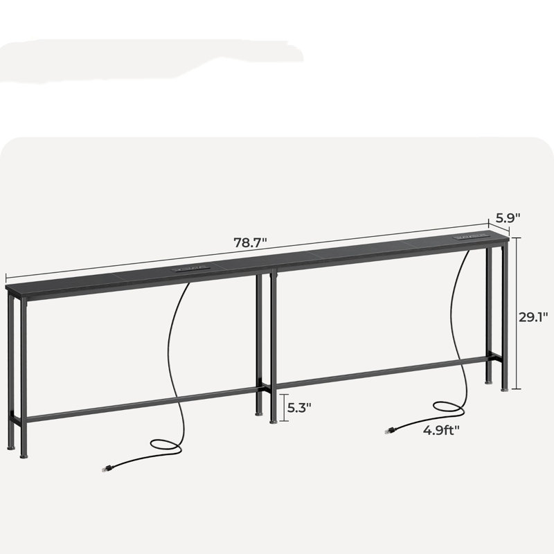 79 Inch Sofa Table with 2 Power Outlets,Narrow Console Table