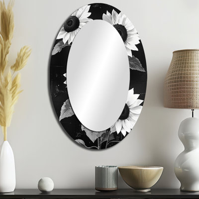 Miroir mural Midnight Sunflowers Beauty - Blanc