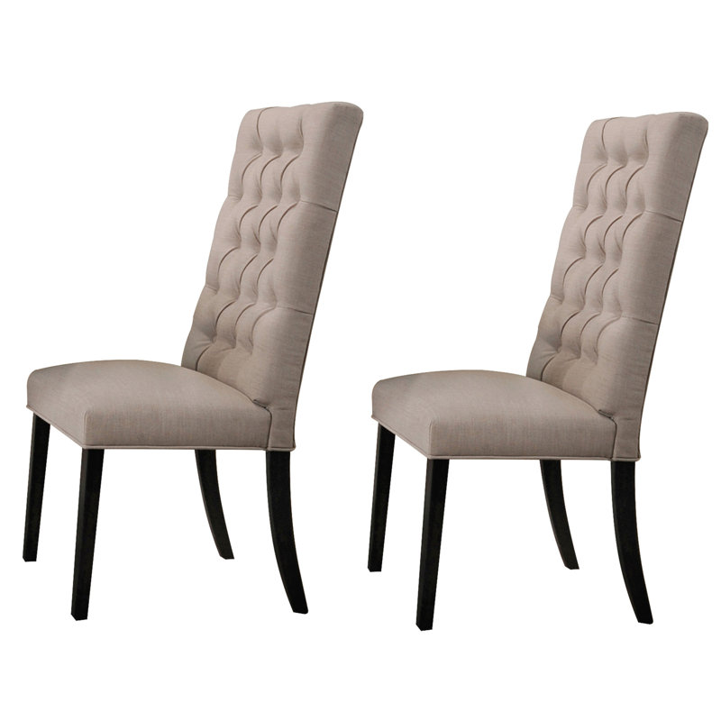 Chaises rétro noires et brun clair (2) - 2 pièces de la salle à manger, sièges latéraux classiques, revêtus de lin, rembourrés de mousse, rectangulaires, avec des pieds en bois fins