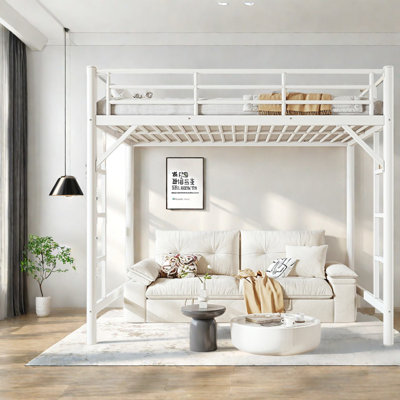 Lits peu encombrants, lit mezzanine double en métal, cadre blanc moderne pour la maison