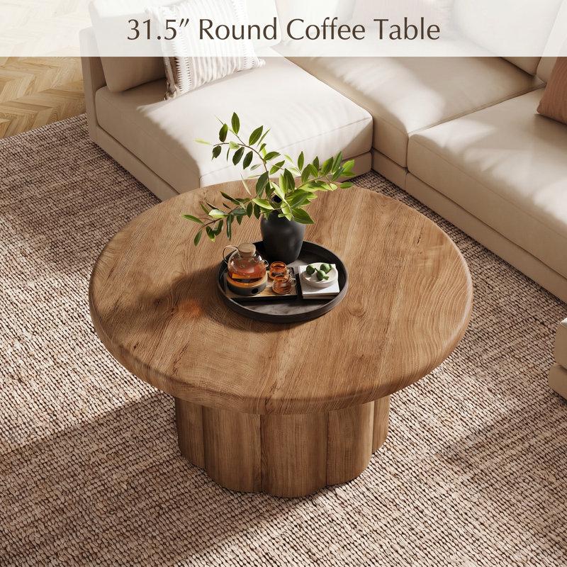 Round Elegant Coffee Table for Living Room, 31.5" Circle Center Table with Fluted Drum Base