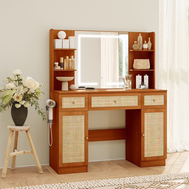 Meuble-lavabo en rotin naturel 43,3 po Boho, Walnut