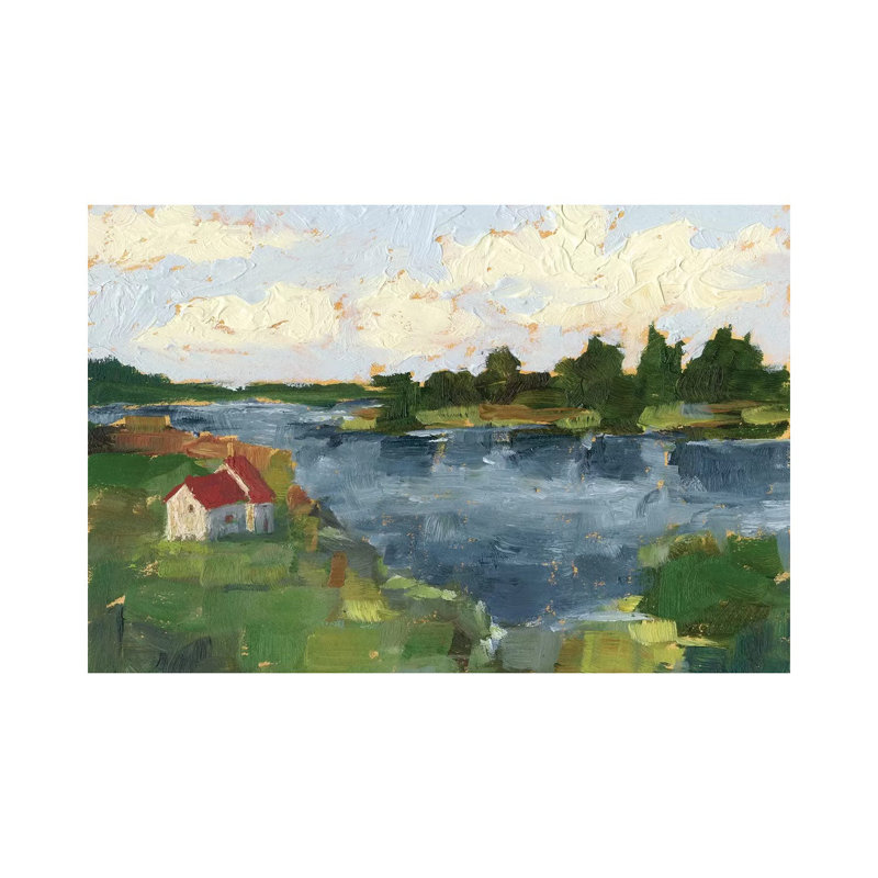"Lakeside cottages I" par Ethan Harper, reproduction d’art, H 40 po x l 60 po x 1,5 po, Toile tendue, Pas de tapis