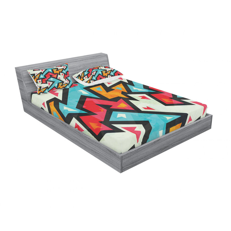 Microfiber Abstract Sheet Set, Full/Double Sheet Set with Fitted Sheet