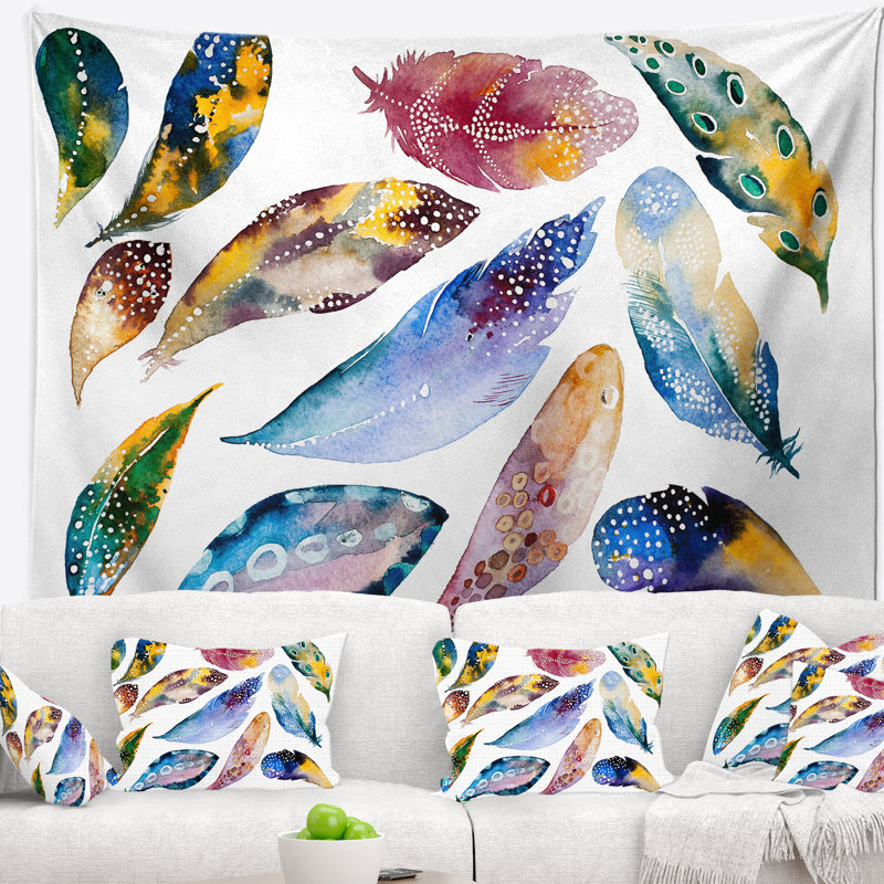 Tapisserie à plumes aquarelle, H 32 po x l 39 po