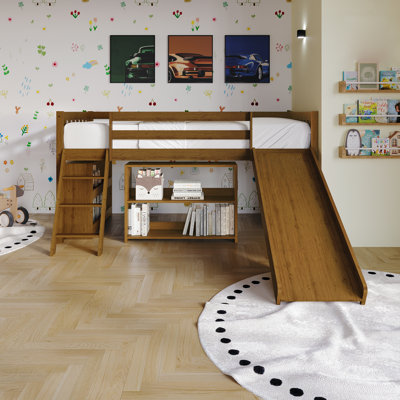 TWIN SIZE WOODEN LOFT BED IN WALNUT