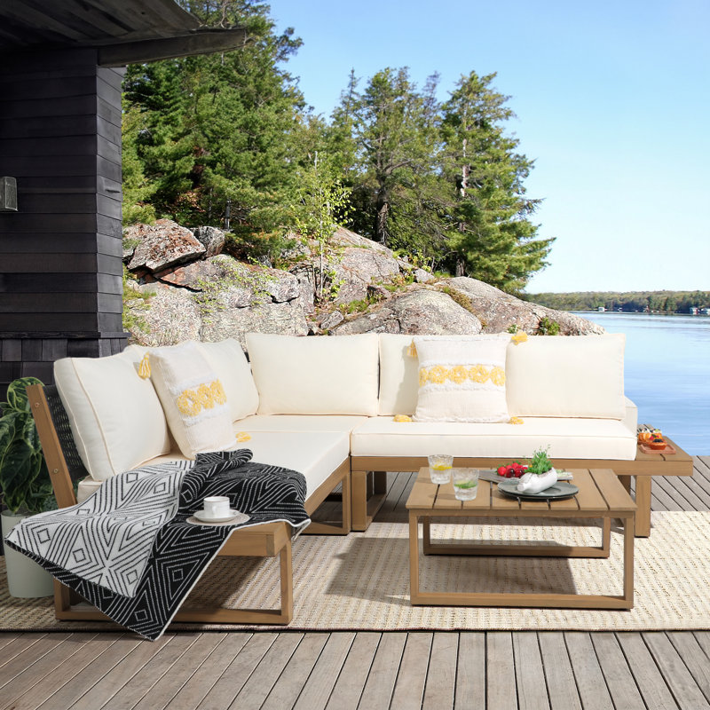 Divyanka Acacia 5-Person Modular Patio Conversation Set with Cushions, Beige