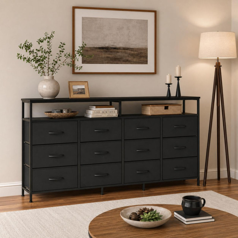 160 cm W Chest of 12 Drawers, Black
