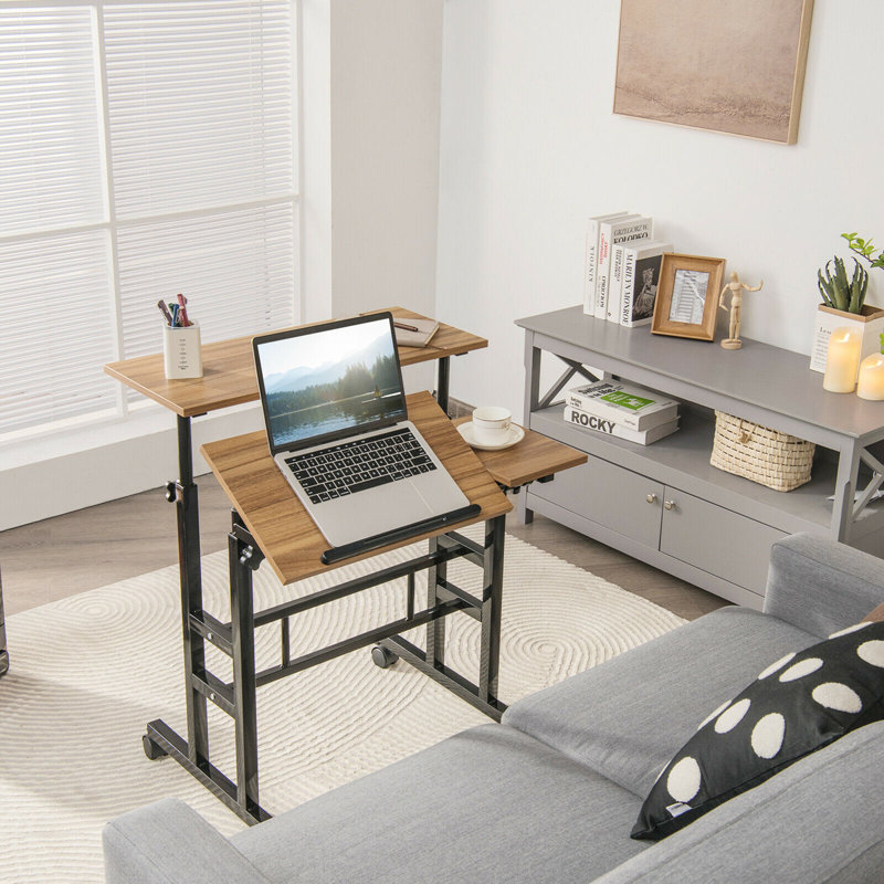 Linco Adjustable Metal Base Standing Desk, Brown/Black