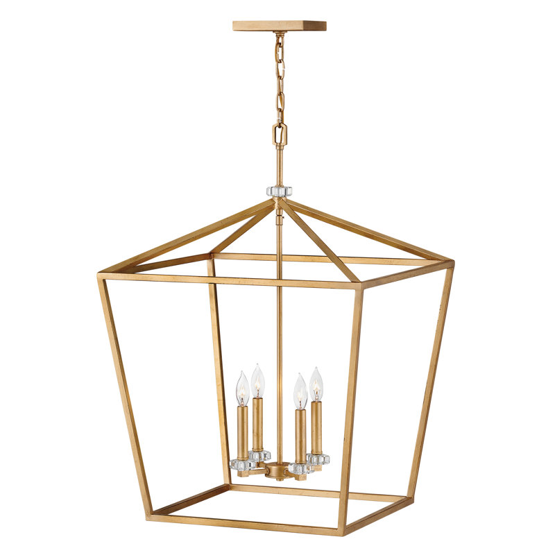 Lustre géométrique à 4 lumières Stinson, H 23 po x l 16 po x P 16 po, Laiton vieilli, Laiton vieilli