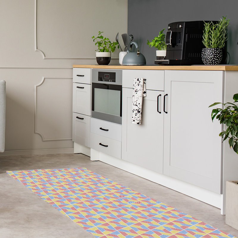 Tapis plumes/jaune/bleu clair, Tapis de couloir 2 pi 6 po x 8 pi