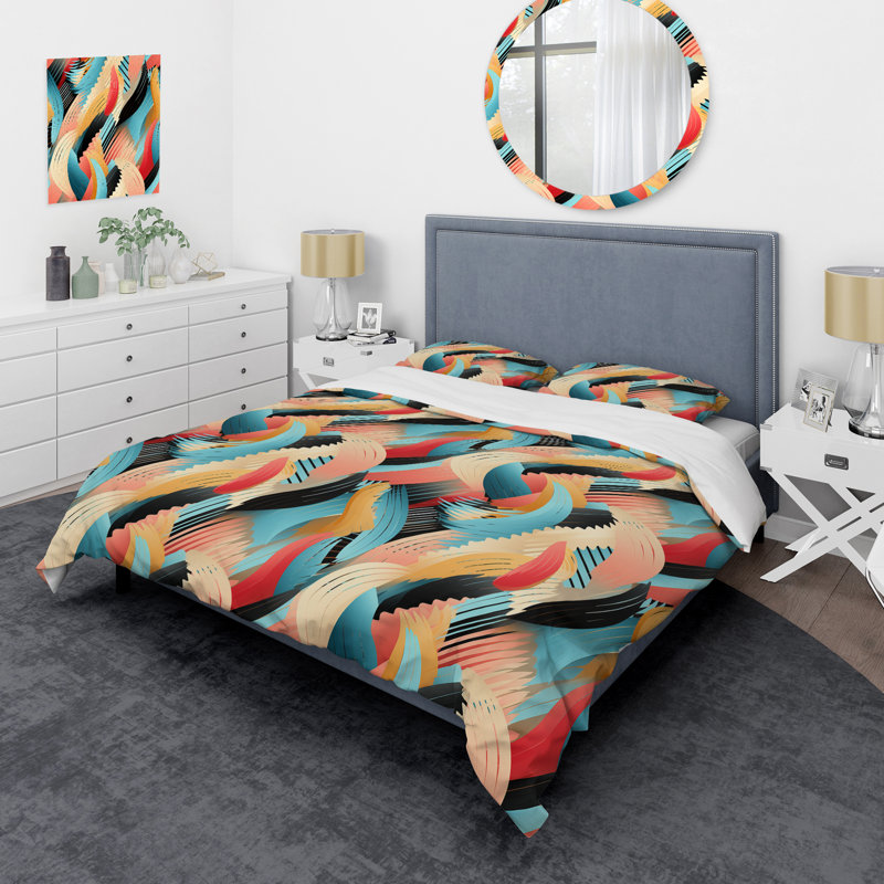 Ensemble de housse de couette à rayures colorées Boho Spirit, Housse de couette pour très grand lit et 2 très