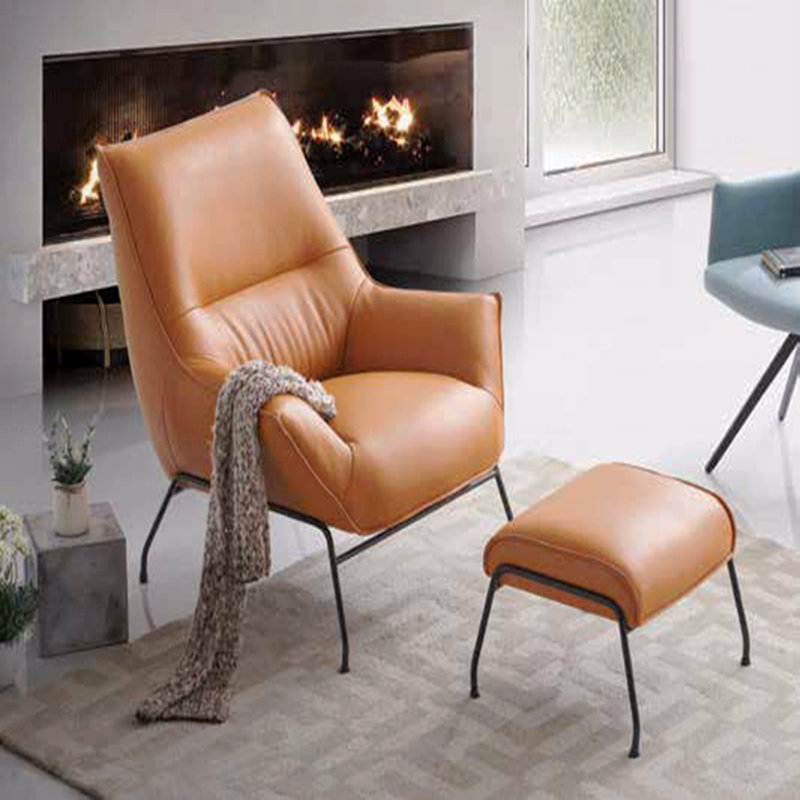 Fauteuil d'appoint et repose-pieds en cuir fleur, Grès