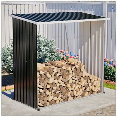 Outdoor Metal Storage Shed - 62 Cu. Ft. Firewood Rack, Patio Organizer with Sloped Roof, Weatherproof for Yard Tools