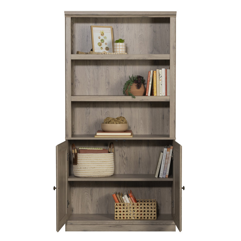 Bibliothèque Dorset à 5 tablettes avec portes en chêne Laurel, Brun, (3 tablettes) H 69,76 po x l 35,28 po x P 13,23 po