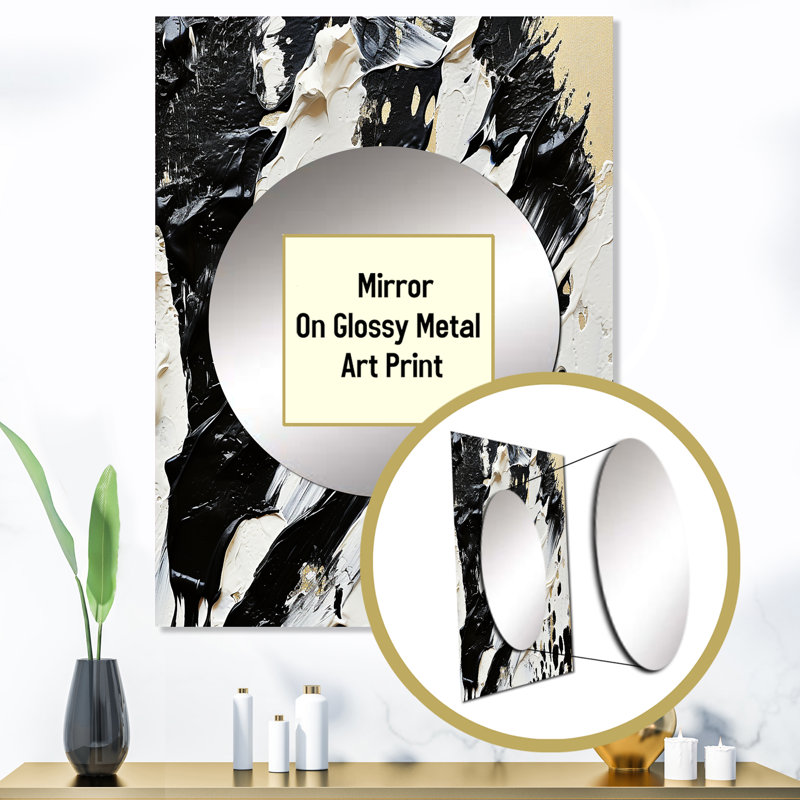 Appley noir et blanc Paint Stroke Fight - miroir de formes abstraites, miroir mural blanc, impression d'art en métal