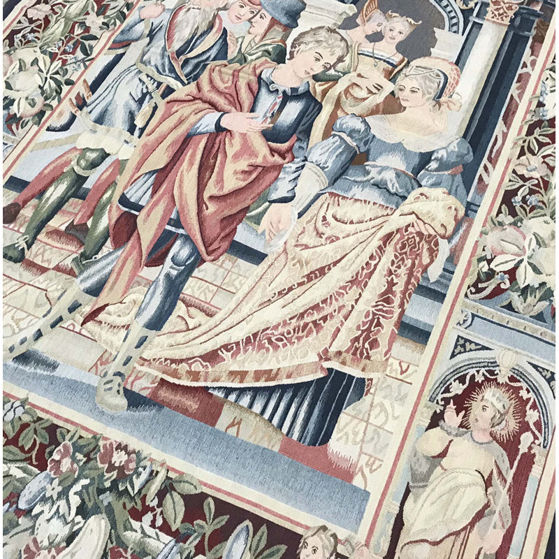Tapis bleu et rouge noué à la main de haute qualité