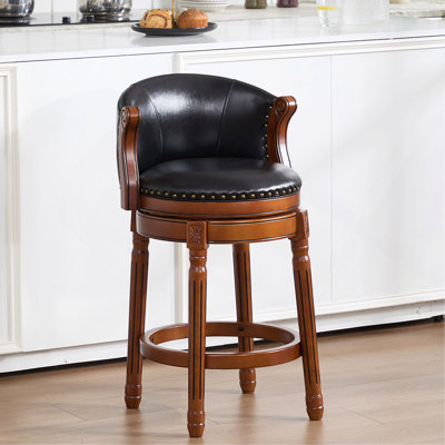 Tabourets de bar en cuir de vache avec dessus en bois, chaise de bar pivotante à 360 degrés avec dossier, tabourets de bar à hauteur de comptoir pour la cuisine, la salle à manger et le bar (1 pièce)