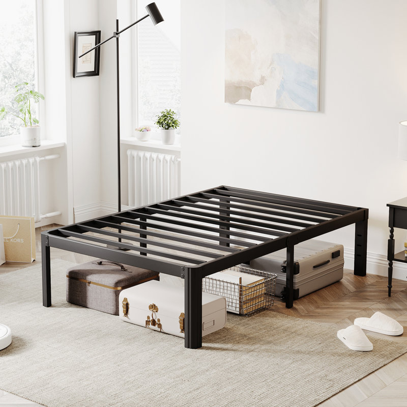 Cadre de lit plateforme Jalyna 12 po en métal pour lit simple, coins arrondis, sans sommier, silencieux, Lit simple, 12"