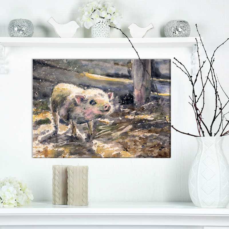 Aquarelle de cochon peinte - imprimé animal de ferme, H 20 po x l 20 po x P 1 po, Toile tendue