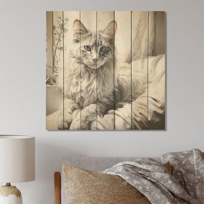 Portrait de chat câlin noir et blanc II - Chat sur bois