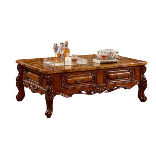 table de bout à tiroir en marbre et bois massif