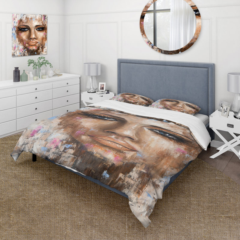 Portrait abstrait d'une jeune femme - Ensemble de housse de couette moderne - Microfibre de polyester