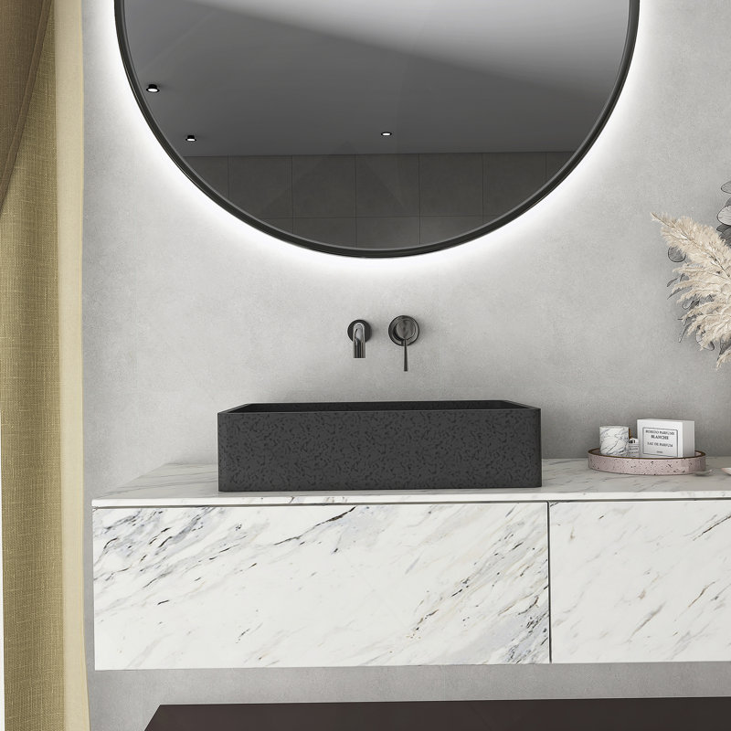 Lavabo de salle de bain rectangulaire en béton 19,68 "gris foncé moderne avec motifs, Mat