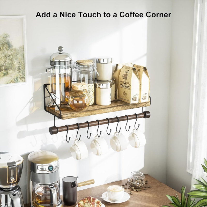 Floating Shelves Wall Mounted With Towel Bar And Hooks - Rustic Wood Shelf For Kitchen, Bathroom, Bedroom - Multi-Purpose Storage And Decor