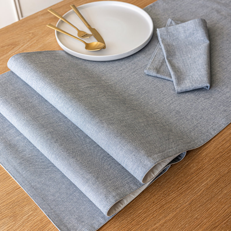 Over&Back Woven Chambray Table Runner, Blue, 18" W x 108" L
