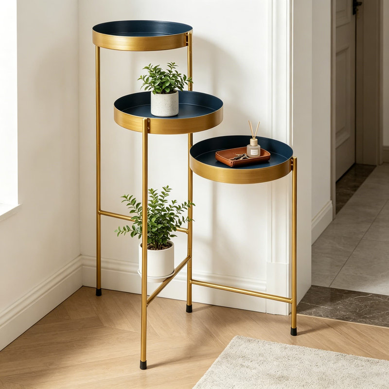 Support pour plante à trois niveaux en métal avec conception emboîtable