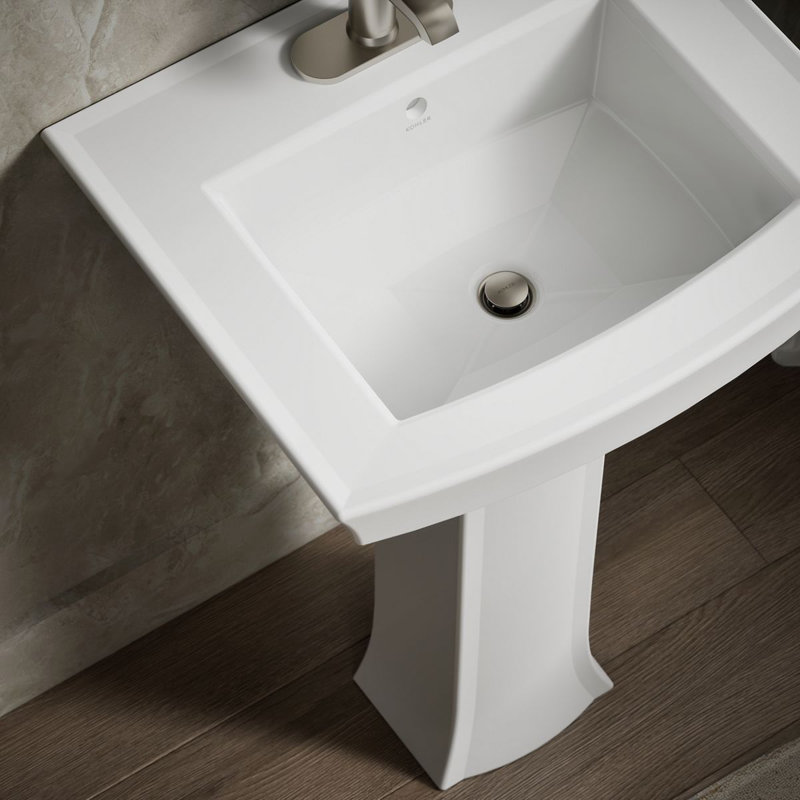 Archer 24" Rectangular Pedestal Bathroom Sink with Widespread Faucet Holes, White, 4" Centers