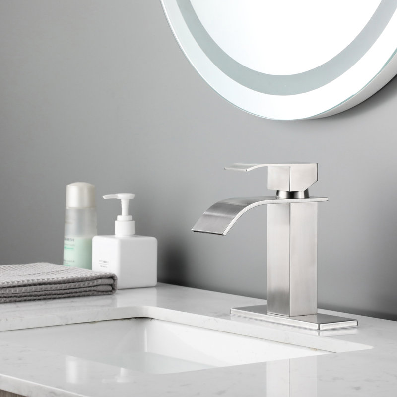 Stainless Steel Waterfall Spout Bathroom Faucet, Single Handle In Brushed Nickel With Special Surface Treatment Sink For Use
