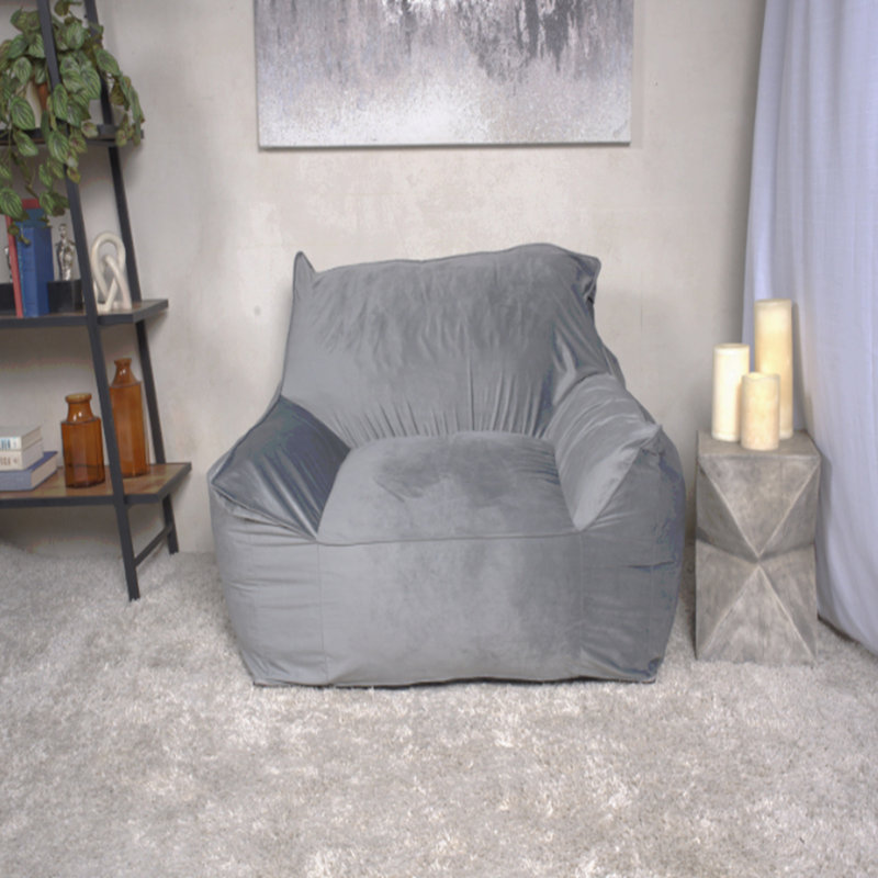 Velveteen Bean Bag Chair With Armrests, Grey, Gray Velvet