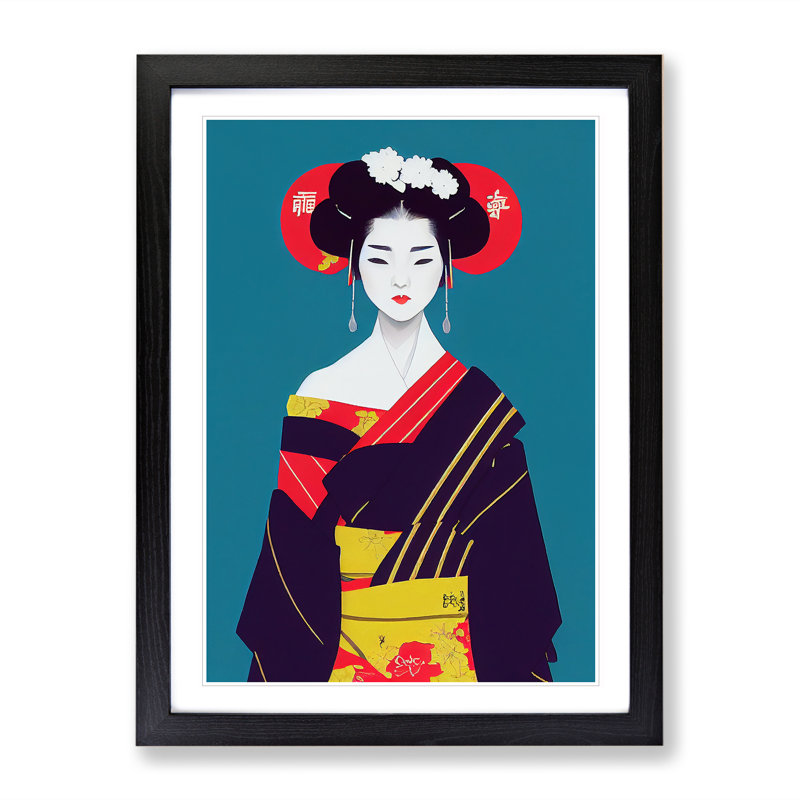 Beautiful Geisha - Single Picture Frame Print, Black Framed, 64cm H x 46cm W x 2cm D