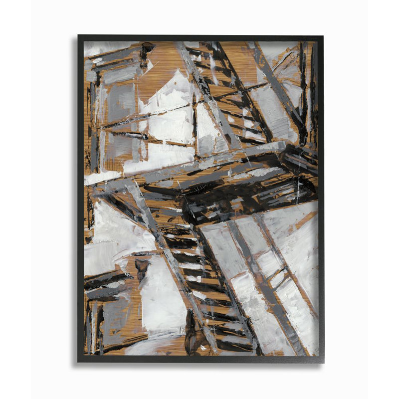 « abstract fire escape or silver city » par éthan harper-reproduction d’art, Giclée encadrée noir minuit