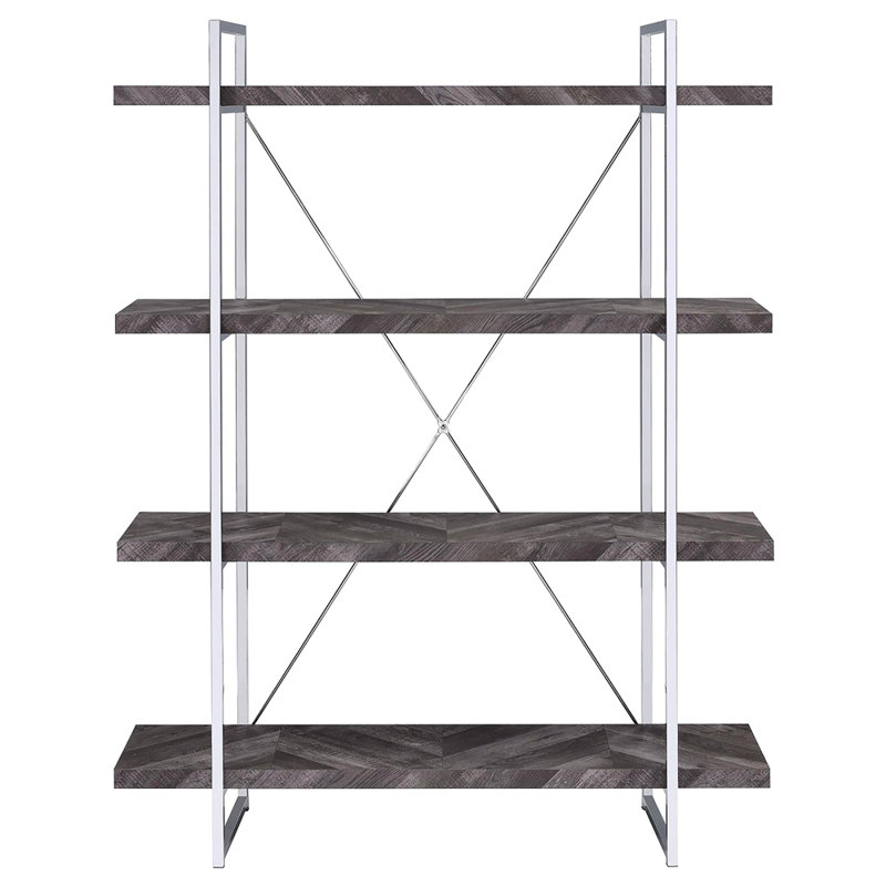 Rustic Herringbone Bookcase With Full-Length Shelf