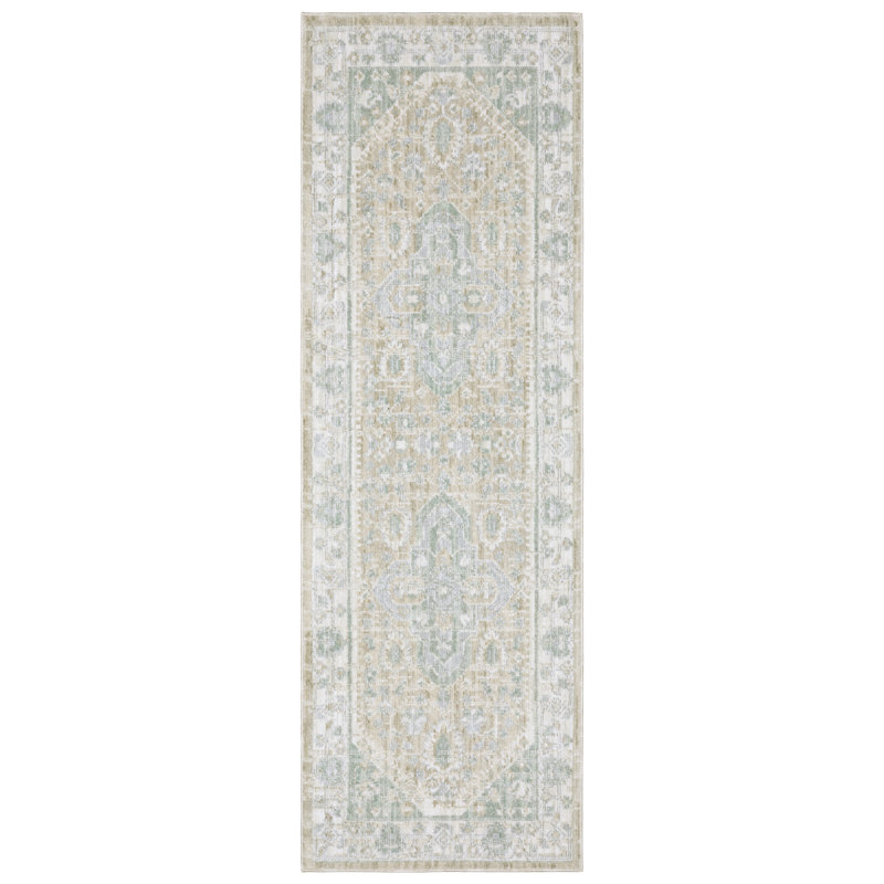 Tapis bleu pâle / taupe Lainey, Tapis de couloir 2 pi 7 po x 7 pi 7 po
