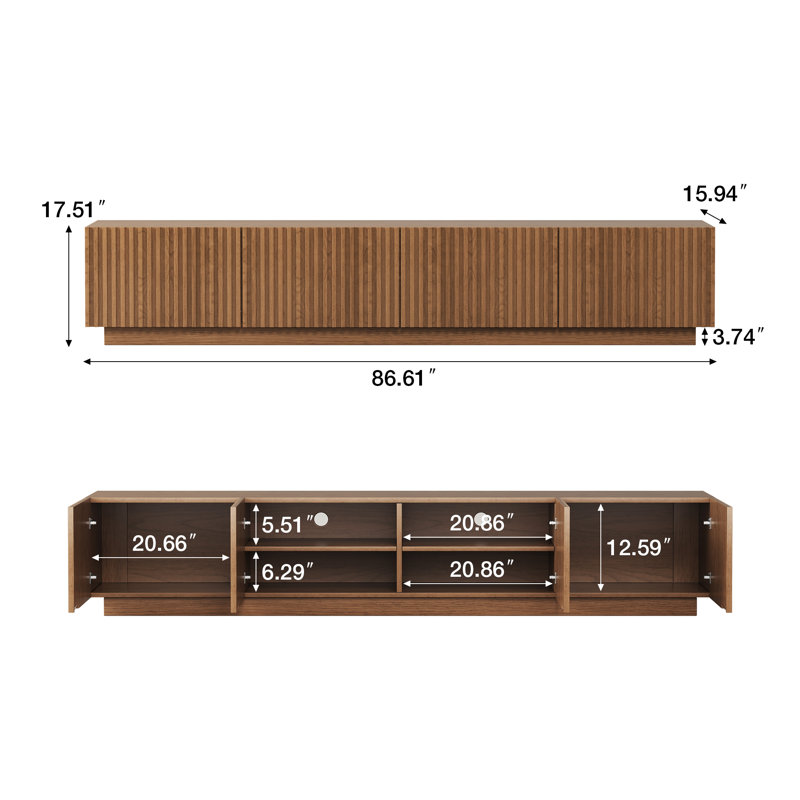 86.61" Long Media Console With Ample Storage, Contemporary Tv Stand & Entertainment Unit For Living Room Organization